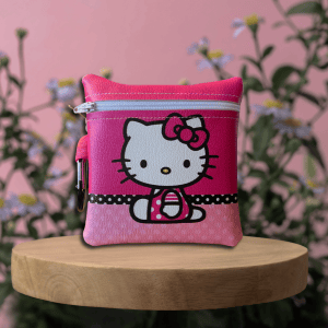 White Cartoon Cat Vinyl Pouch with Carabiner