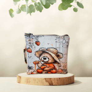 Straw Beary Vinyl Pouch with Carabiner