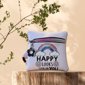 Happy Rainbow Vinyl Pouch with Carabiner