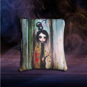 Gothic Girl with Bird Vinyl Pouch with Carabiner