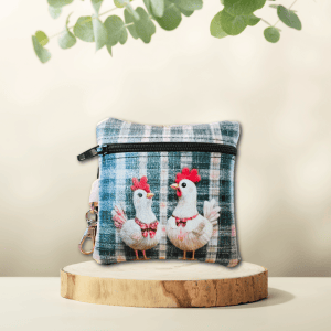 Plaid Chickens Vinyl Pouch with Lobster Clasp