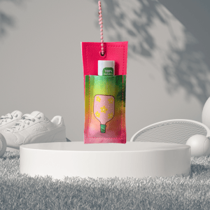 Pink Flower Paddle with Green Handle PickleBall Chapstick Holder