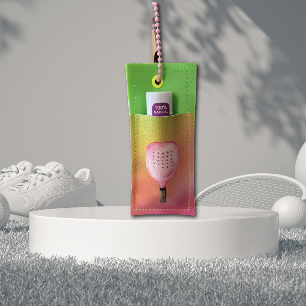 Pink Paddle with Tan Handle PickleBall Chapstick Holder