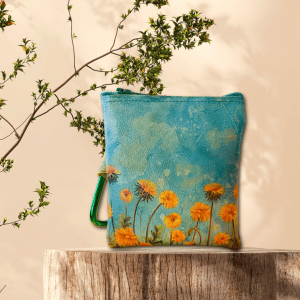 Yellow Watercolor Vinyl Pouch with Carabiner