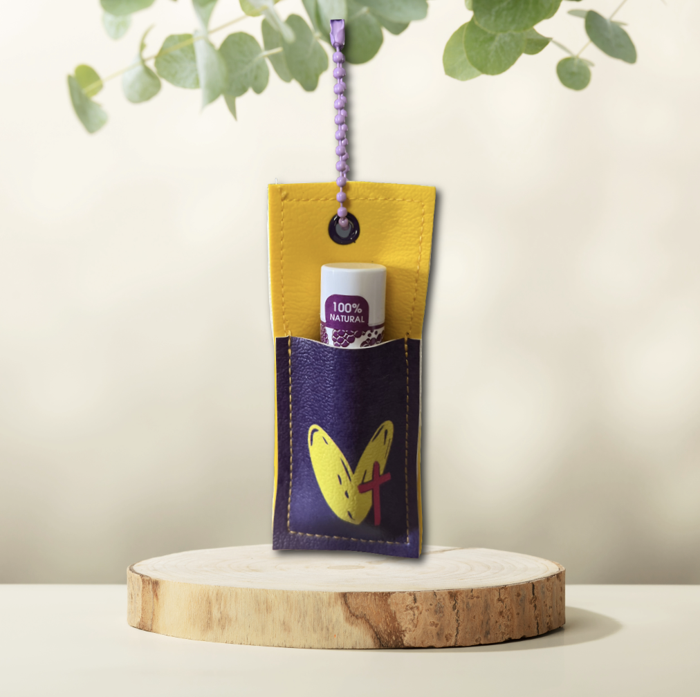 Yellow & Purple Heart & Cross Chapstick Holder