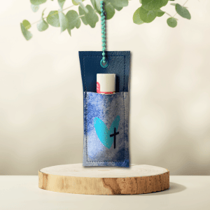 Blue Heart & Cross Chapstick Holder