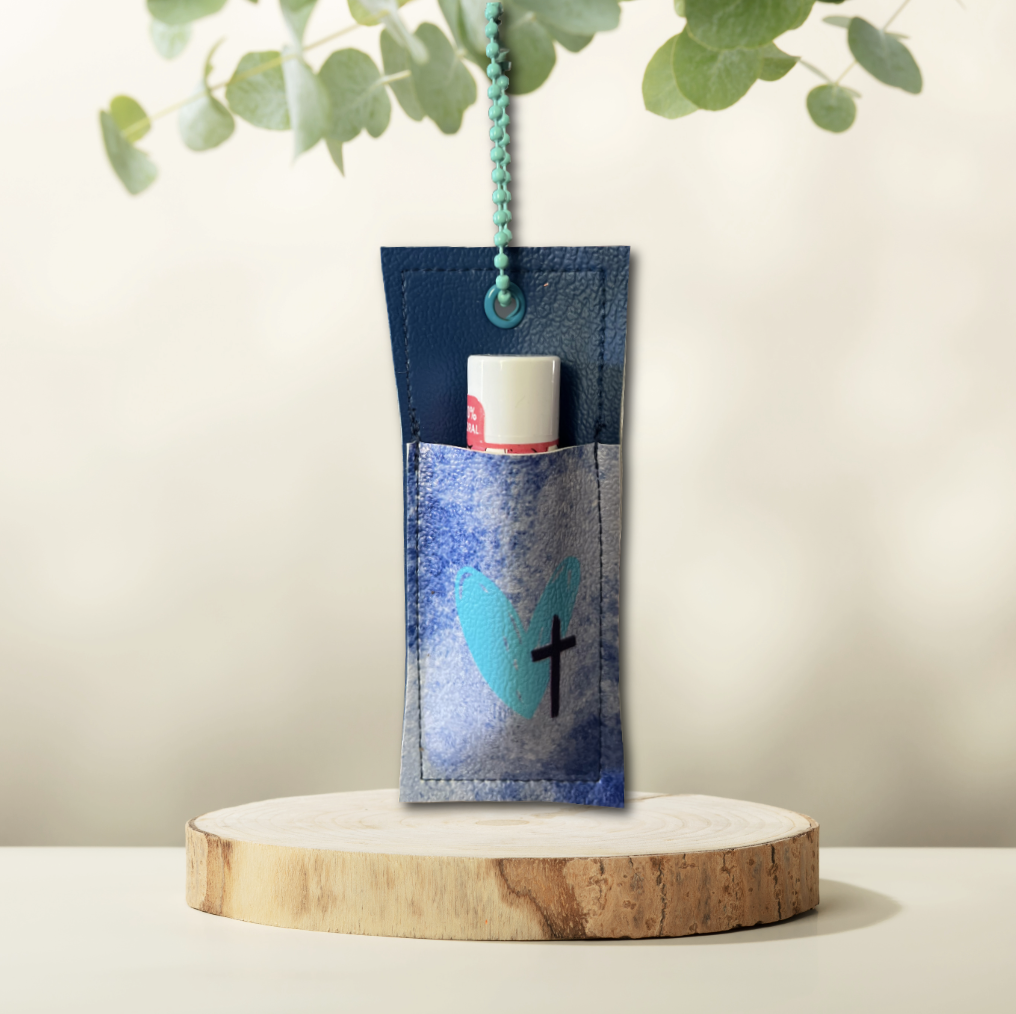 Blue Heart & Cross Chapstick Holder