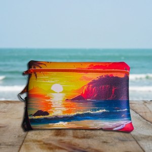 Beach Sunset Vinyl Pouch with Carabiner