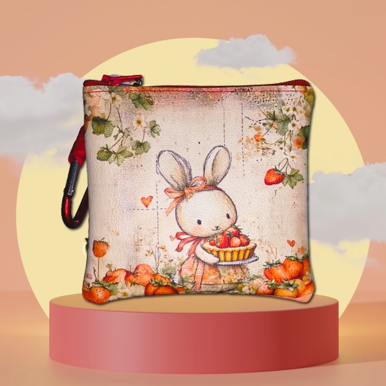 Spring Bunny Vinyl Pouch with Carabiner